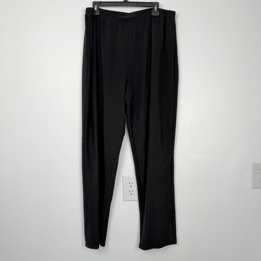 Susan Graver Essentials Black Liquid Knit Straight Leg Pants 1X Made in USA